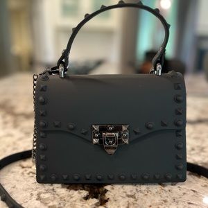 Small Black Rubber Cross Body Bag w rubber Nail Heads